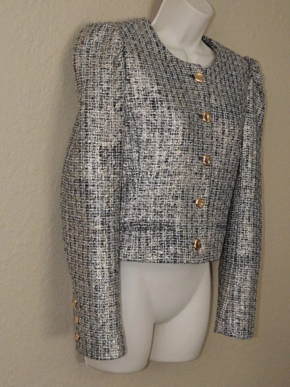 NWT $478 Sz S Generation Love Charlotte Gold Black Tweed Jacket Blazer - Picture 5 of 9